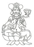 The Buddhist deity Tara seated on a lotus bud. Ink on paper drawing of a 30 cm high etching on coral stone from the 9th century kept at the museum in Male. It represents Green Tara, a Vajrayana Buddhist female deity representing enlightened activity and fearlessness. Drawing of a 9th century etching by Xavier Romero-Frias (CC BY 3.0 License).