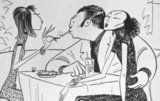 Cartoon drawing of the former Vietnamese emperor Bao Dai (1913-1997) in exile in Hong Kong with attendant Chinese hostesses, c. 1956.<br/><br/>


Bảo Đại (22 October 1913 – 30 July 1997), born Nguyễn Phúc Vĩnh Thụy, was the 13th and last ruler of the Nguyễn Dynasty. From 1926 to 1945, he served as emperor of Annam under French 'protection'. During this period Annam was a protectorate within French Indochina. Annam today covers the central two-thirds of Vietnam (Contemporary Vietnam being a merger of Annam & the former French Indochina provinces of 'Tonkin' to the north & 'Cochinchina' in the south). Bảo Đại ascended the throne in 1932 at the age of 19. The Japanese ousted the French in March 1941 and then ruled through Bảo Đại. At this time, Bảo Đại renamed his country "Vietnam". He abdicated in August 1945 when Japan surrendered. He was chief of state of the State of Vietnam (South Vietnam) from 1949 until 1955. Bảo Đại was criticized as being closely associated with France and spending much of his time outside of Vietnam. Prime Minister Ngô Đình Diệm ousted him in a referendum held in 1955. 
